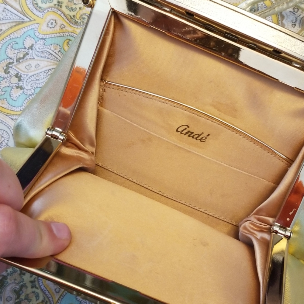 Vintage Gold Fabric Shoulder or Clutch Evening Bag - Picture 3 of 5